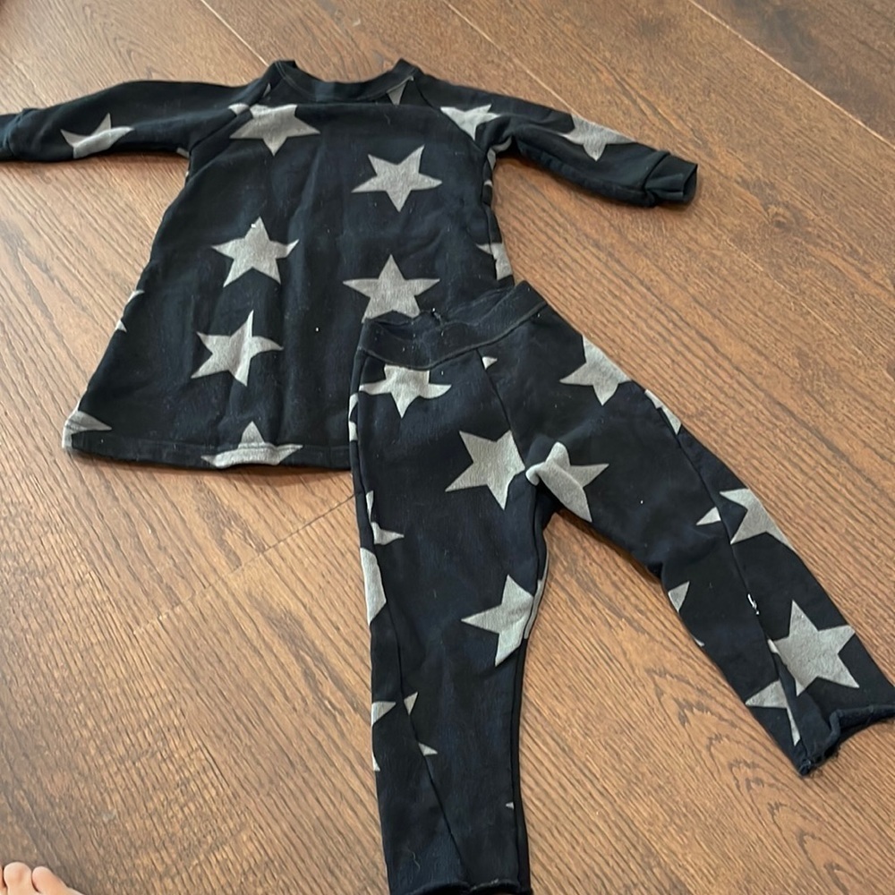 Nununu Black and Grey Star Top and Leggings Size 12-18 months